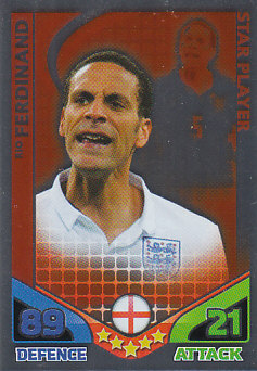 Rio Ferdinand England 2010 World Cup Match Attax Star Player #62